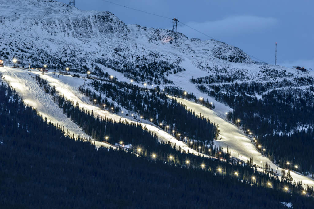 Ski slope in Are (Åre), Sweden at dusk