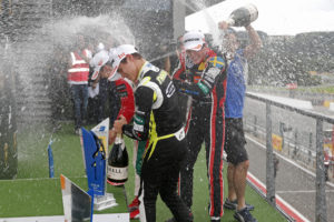 Prize giving ceremony, 8 Guanyu Zhou (CHN, Prema Powerteam, Dallara F317 - Mercedes-Benz), 31 Lando Norris (GBR, Carlin, Dallara F317 - Volkswagen), 1 Joel Eriksson (SWE, Motopark, Dallara F317 - Volkswagen), FIA Formula 3 European Championship, round 6, race 3, Spa-Francorchamps (BEL), 27. - 29. July 2017