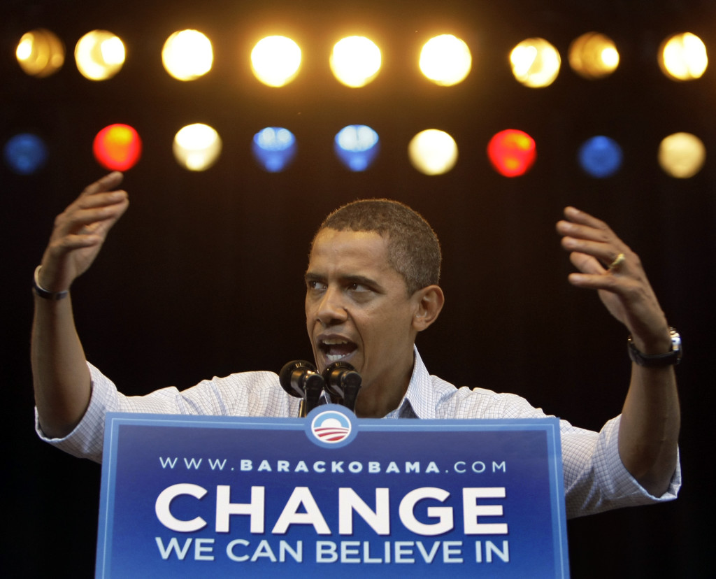 ap foto : alex brandon : file - in this sept. 1, 2008, file photo, then-democratic presidential candidate sen. barack obama, d-ill., speaks at a rally at the marcus amphitheater in milwaukee. (ap photo/alex brandon, file) a sept. 1, 2008, file phot barack obam obama 100 days change automatarkiverad