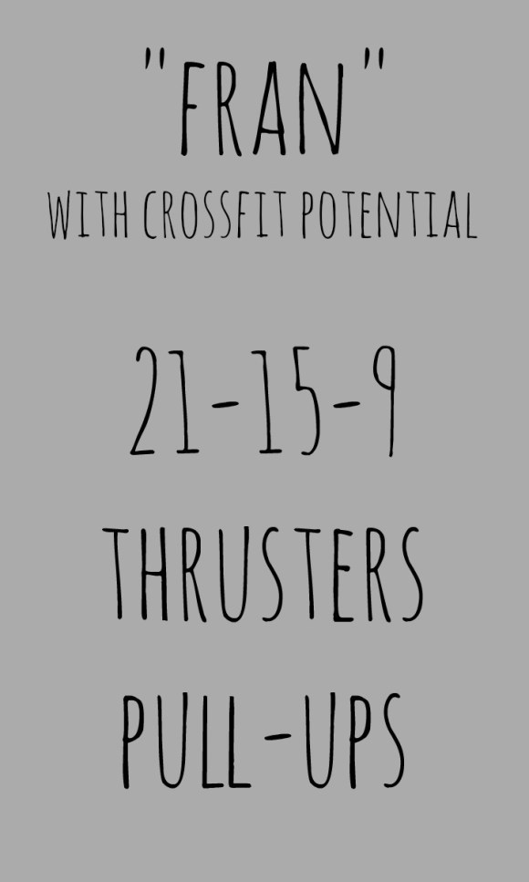 "Fran" - 21-15-9 repetitioner av de två brutala övningarna Thrusters och pull-ups. En lika delar diabolisk som effektiv blandning.