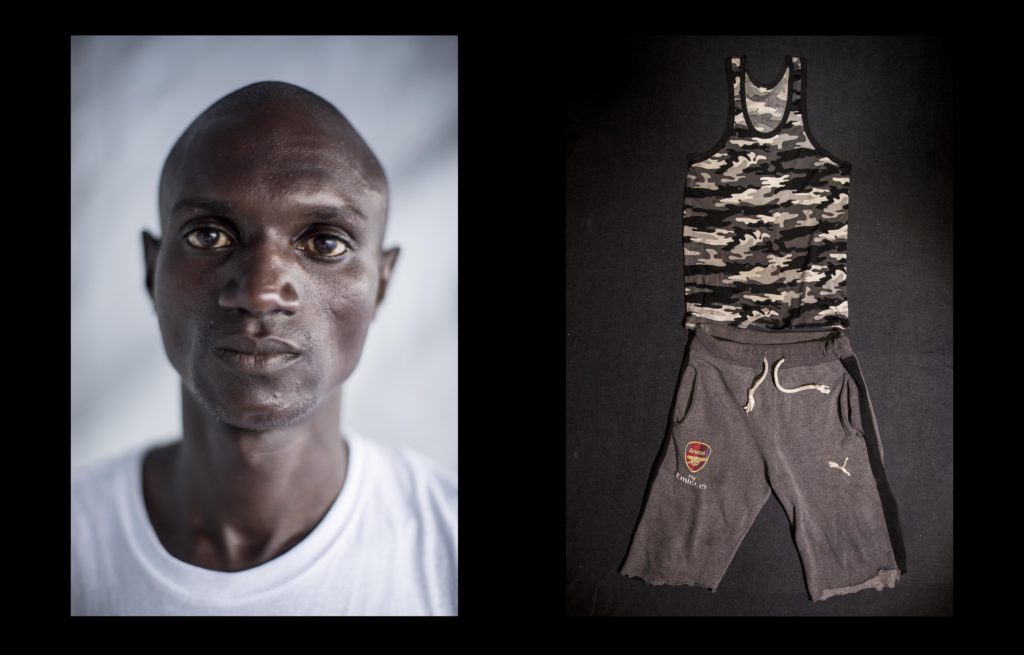 foto : narciso contreras : mamadou aleou. guinea conakry. 21 yo. aquarius sos med. july 24, 2017. mamadou aleou braved the mediterranean on july 23. he was recued off the shore of libya by sos mediterranee, an international ngo operating in the area. mamadou was smuggled to the international waters after a libyan man, a former friend of his father, interceded in his behalf and dealt with local smugglers in sabratah. ??i used live with my family in a house next to a camp named walid, in sabratah. the camp was made for black people? four months ago, we were all together having a dinner at home when gunmen started shooting outside the house. i don?t know whether they shot in purpose towards us or if it was a random shooting, but my mother got shot. they killed my mother? my two brothers had returned to guinea conakry three months ago, just after my mother was killed. nobody could help us anymore in libya. that?s is why my brothers returned home. i hope i can get some help in europe. i have to do something to help them back a