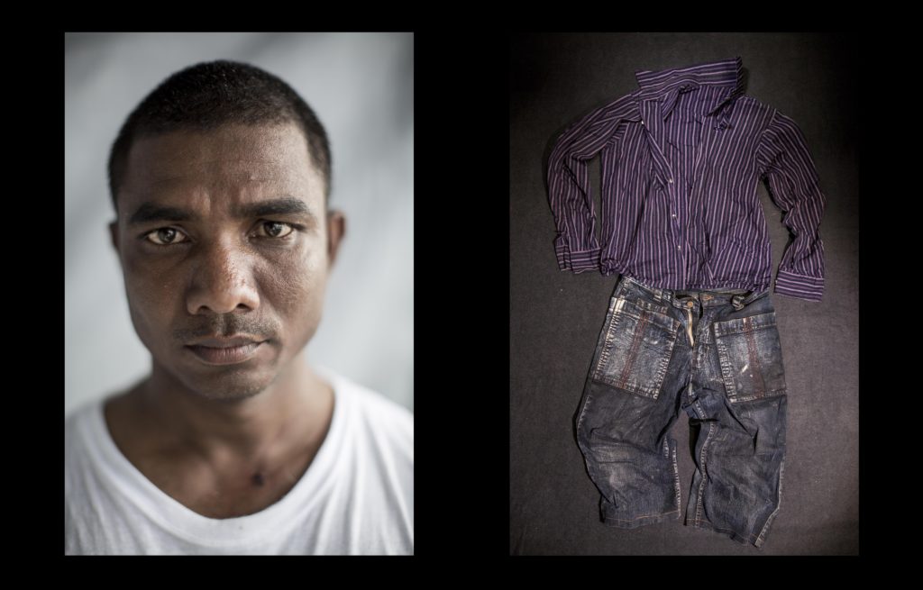 foto : narciso contreras : sho hidol. bangladesh. 25 yo. aquarius sos med. july 24, 2017. sho hidol was rescued aboard a dinghy boat with many other bangladeshi migrants by international ngo?s off the shore of libya on july 23. he arrived in libya pursuing to solve his financial situation back at home, instead he was forced to brave the mediterranean towards europe after years working in libya due it became instable and dangerous. ??my father died and i had to look after everyone in my family back at home: my mother, wife and children. the income in bangladesh is not enough for having a good life. so, i decide to come to libya. i thought that by coming to libya my financial situation would be solved. after coming to libya, a year and a half the war started. since then we worked, but without getting paid. as bangladeshis, we were all together for some time in libya. i was very afraid, even on the boat. i had hidden my money on my trousers??