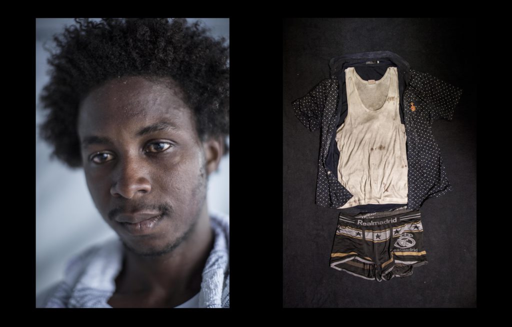 foto : narciso contreras : thierno mamadou. guinea conakry. 17 yo. aquarius sos med. july 24, 2017 thierno mamadou fled his home country due political tensions. during weeks he travelled from guinea crossing mali and algeria to reach libya. at the border with libya he was smuggled by foot through the desert to sabratah. he spent two months in a ?safe house? waiting for the traffickers to drive him to the sea towards europe. accordingly, with his testimony, he witnessed beatings and forced labor during his stay in libya. he was rescued off the shore of libya on july 23 by international ngo?s operating in the area. ??i was in a camp in sabratah with many other back africans. there were maybe up to 150 persons. it was a compound building with a courtyard. we were staying at the courtyard of the building where we used to sleep also. they used to beat up everyone. sometimes they grabbed some of us for carrying out jobs during the day taking us back to the camp at evening??