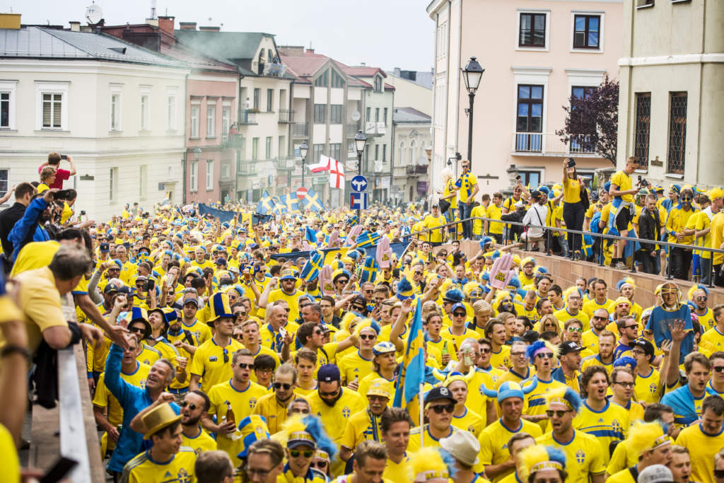 u21-em 2017 i polen. sverige - england, 0 - 0, match action u21-landslaget landslaget den gula vggen fans supporters publik