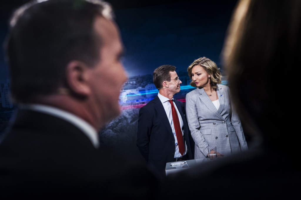 tv4:s partiledardueller. ulf kristersson (m) och ebba busch thor, politiker (kd) sverige partiledare,